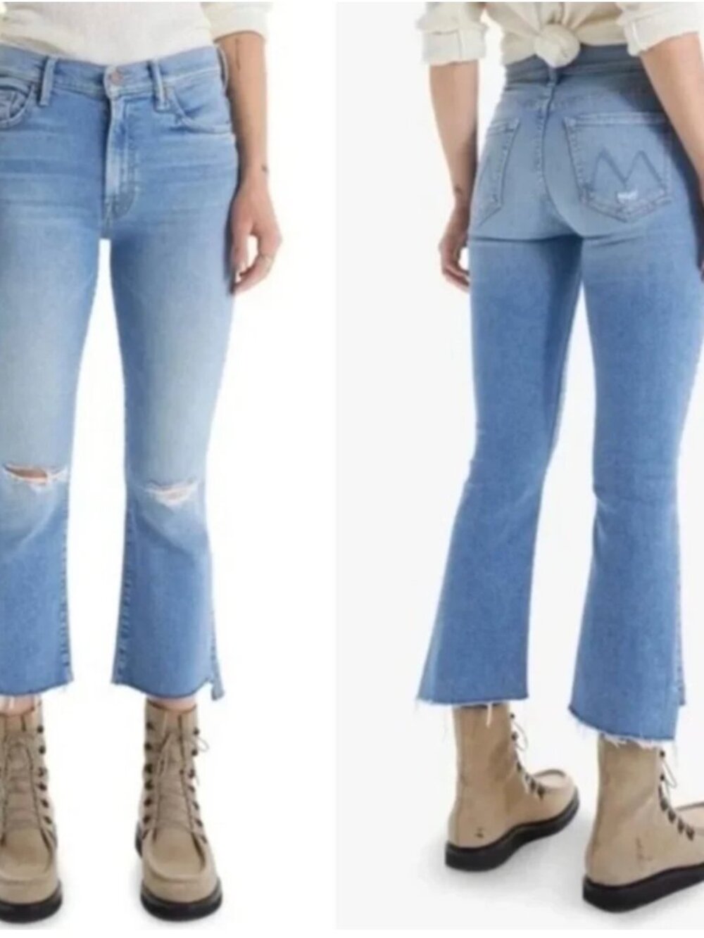 MOTHER Insider Crop Step Fray Jeans in Blue Thrilling Shots